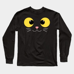 Cute Black Cat Kawaii Yellow Eyes Long Sleeve T-Shirt